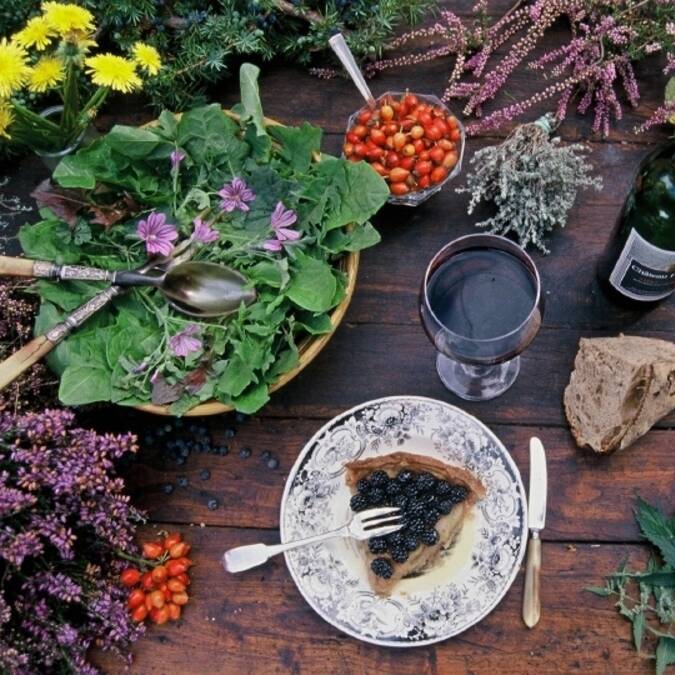 une table avec des plantes aromatiques